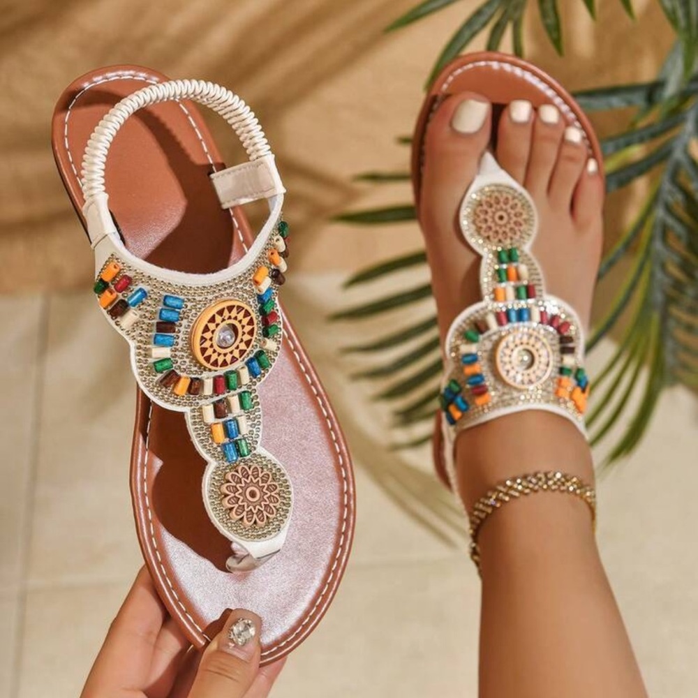 Newest Style Roman Sandals, Bohemian Style Women's Flat Sandals In Brown Color
